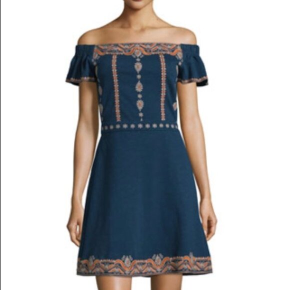 Tory Burch navy embroidered dress size XS - Picture 3 of 9